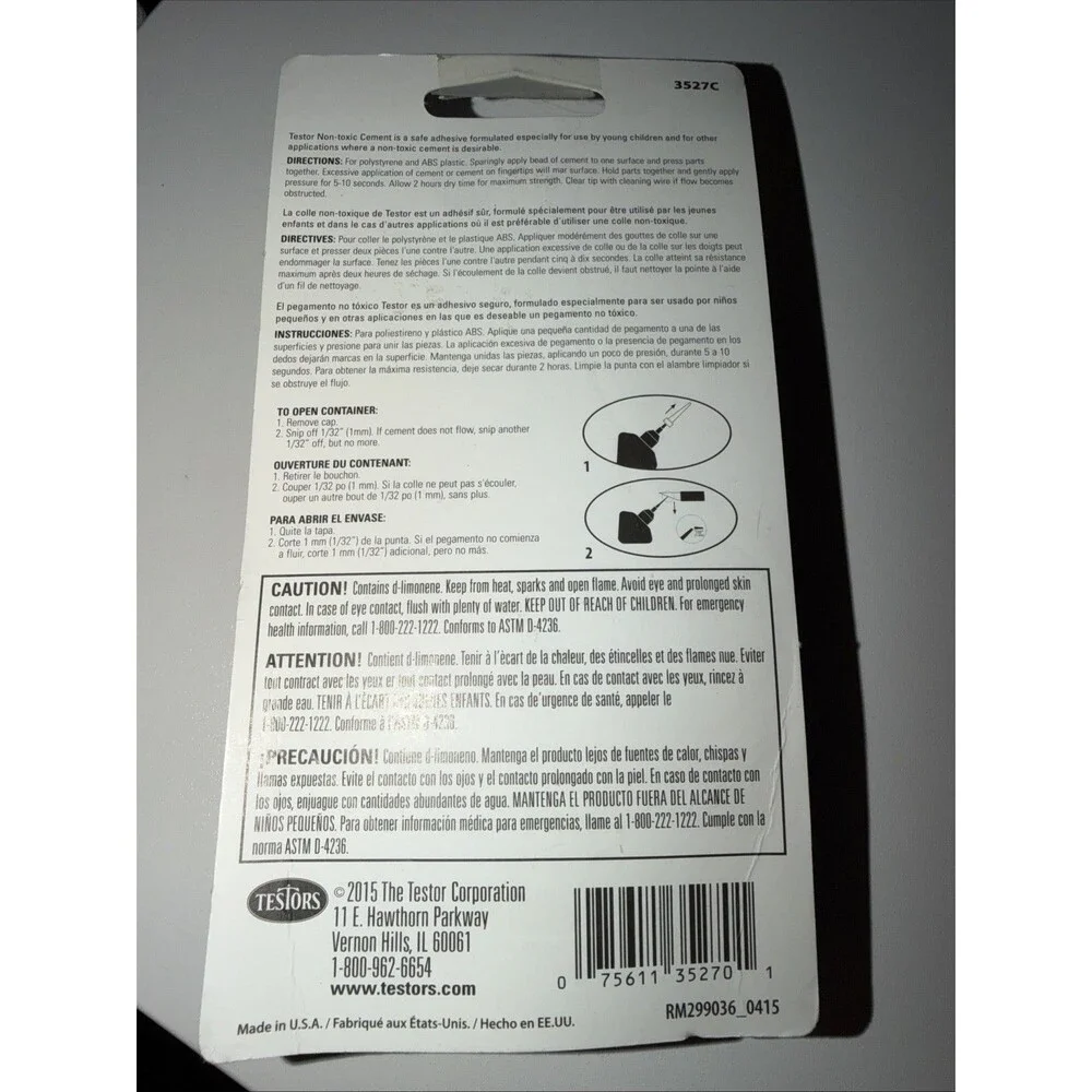 New Sealed Testors Non-Toxic Cement For Plastic Models With Applicator 3527C